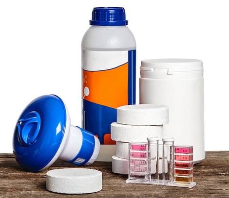 Pool cleaning chemicals and test kit